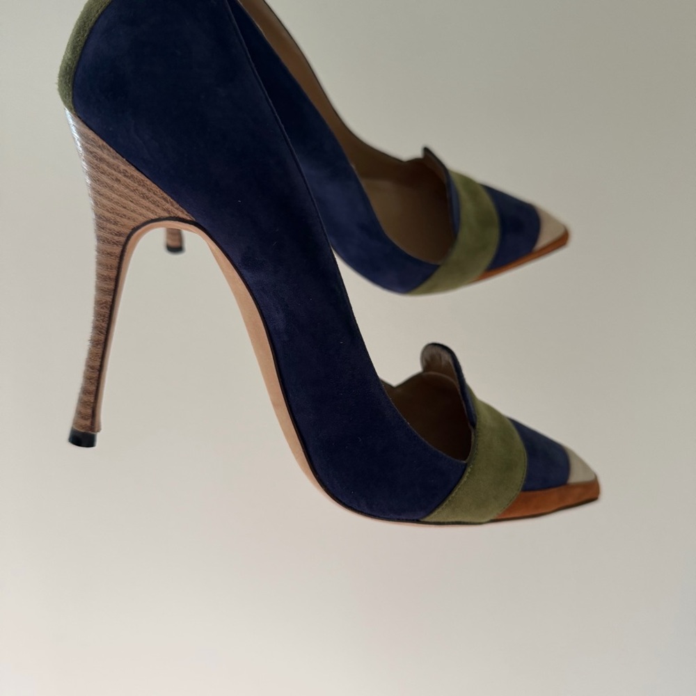 🍉Manolo Blahnik Suede Blue Green Durut Heels SATC - Picture 5 of 8